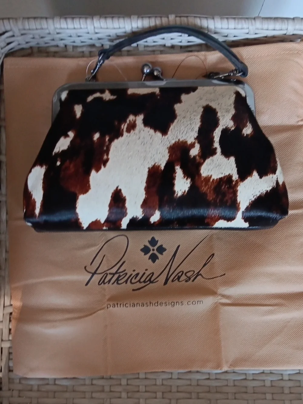 Patrricia Nash Vione Cavalino Cowhide Leather Frame Bag Kisslock Purse NWT